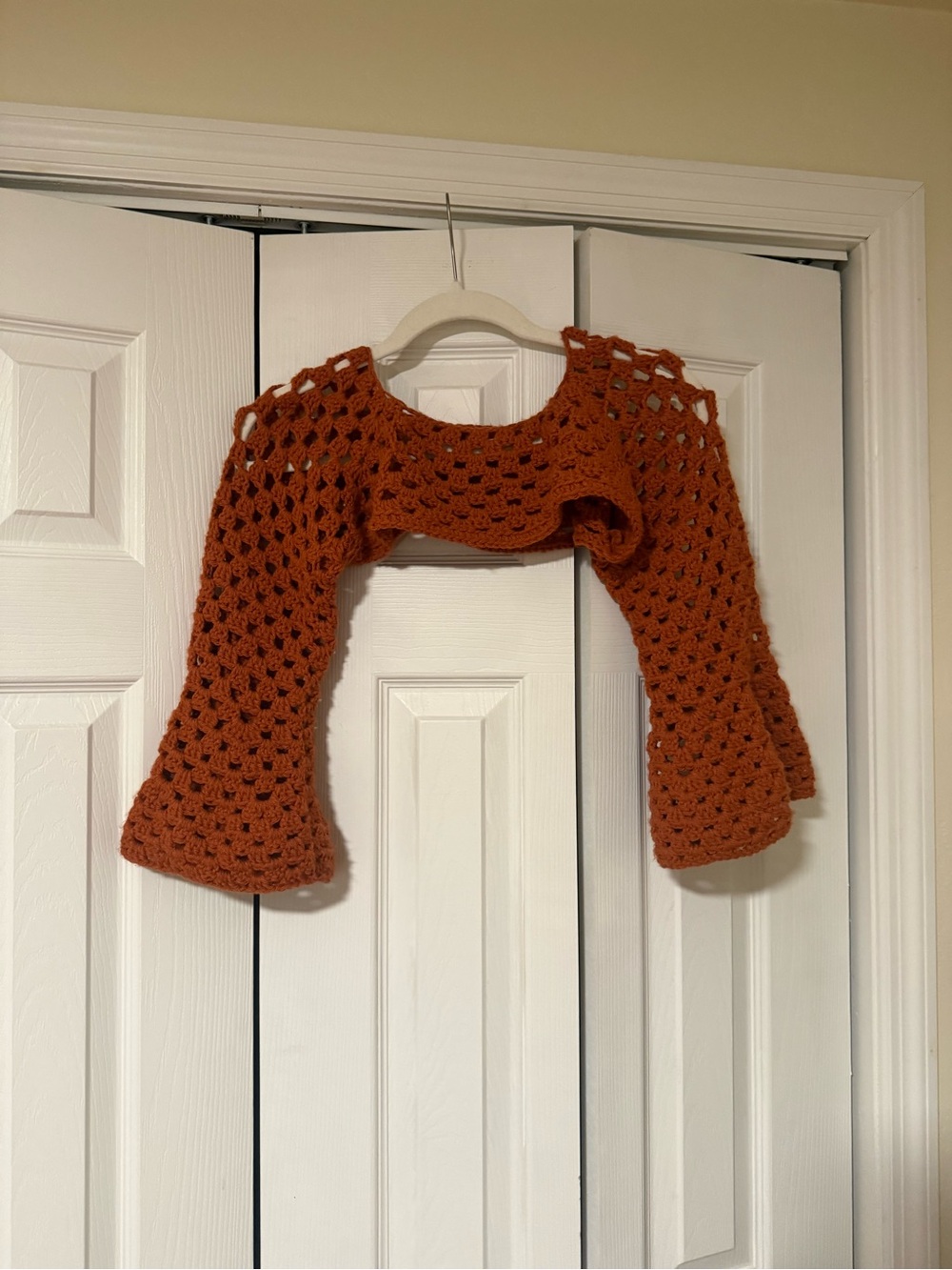 Handmade Rust Orange Crochet Women's Bolero Shrug Sweater Cover-Up